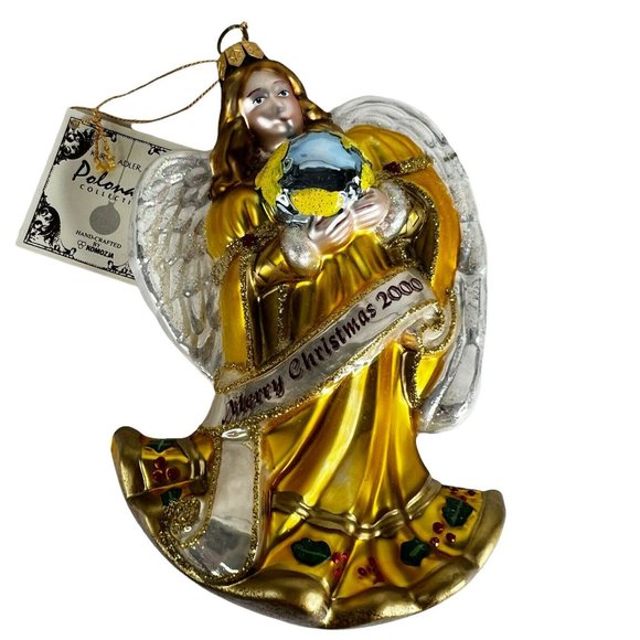 Kurt S Adler Polonaise Komozja Millennium Angel Ornament 2000 Glass Original Box - Picture 2 of 12
